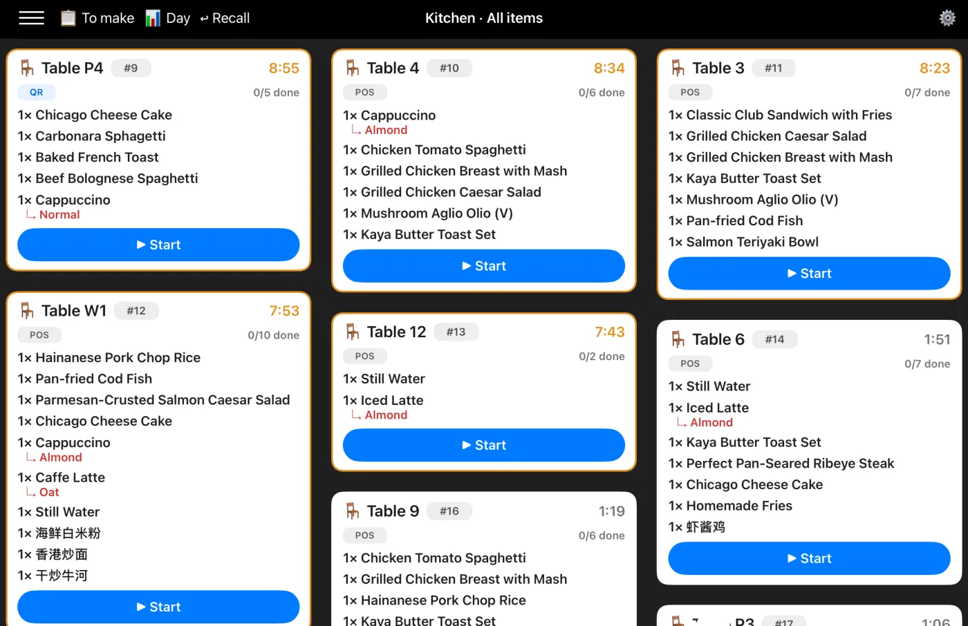 Shopways native iPad Kitchen Display System showing live kitchen tickets